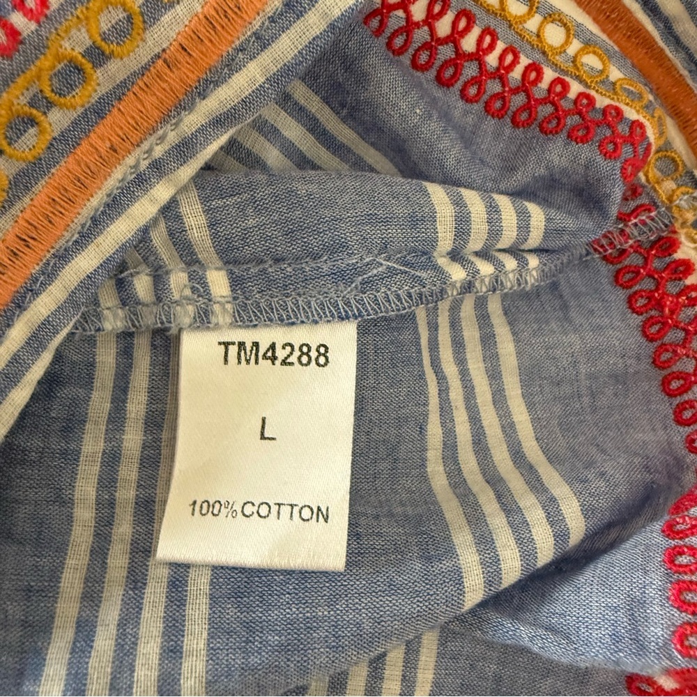 TMHL Anthropologie Blue & White Sleeveless Tank With Orange & Red Embroidery L - Picture 4 of 7